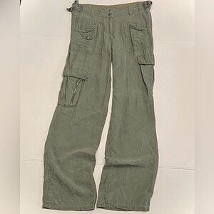 VINTAGE Y2K DA-NANG GREEN SILK CARGO PANTS GRUNGE SKATER SIZE XS